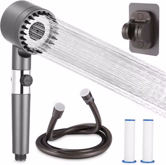Soffione doccia con filtro e tubo flessibile da 1,5 m, in silicone