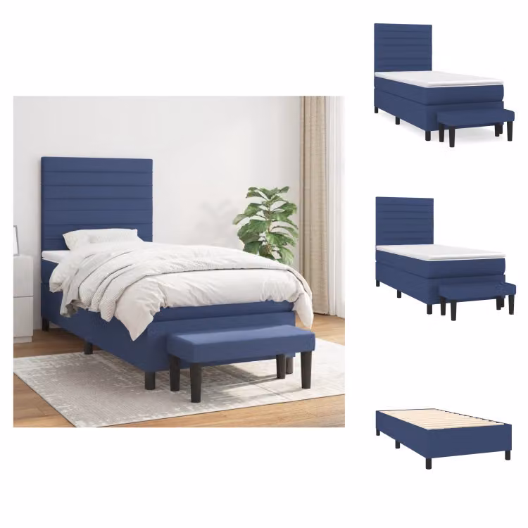 vidaXL Letto a molle con materasso blu 100x200 cm in tessuto - Letti e strutture letto