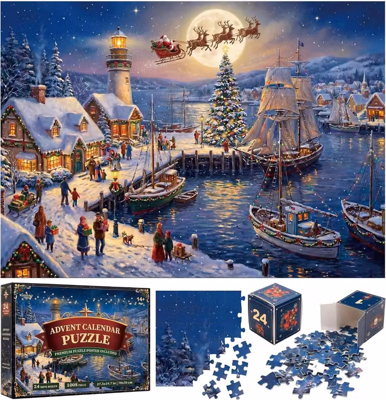 Calendario dell'Avvento 2026, puzzle a tema natalizio per adulti, 1008 pezzi