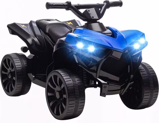 Quad Elettrico per Bambini AIYAPLAY ATV con Batteria Ricaricabile 6V, Fari LED e Musica, Blu