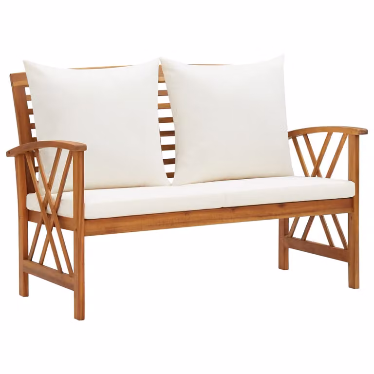 Panchina da giardino con cuscini in bianco crema 119 cm in legno massiccio di acacia