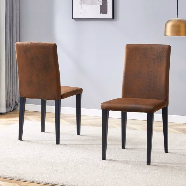 [Set di 2 sedie da pranzo minimaliste] Stile europeo con tessuto intrecciato marrone: tessuto tecnico marrone scuro + gambe in metallo nero. Si adatta
