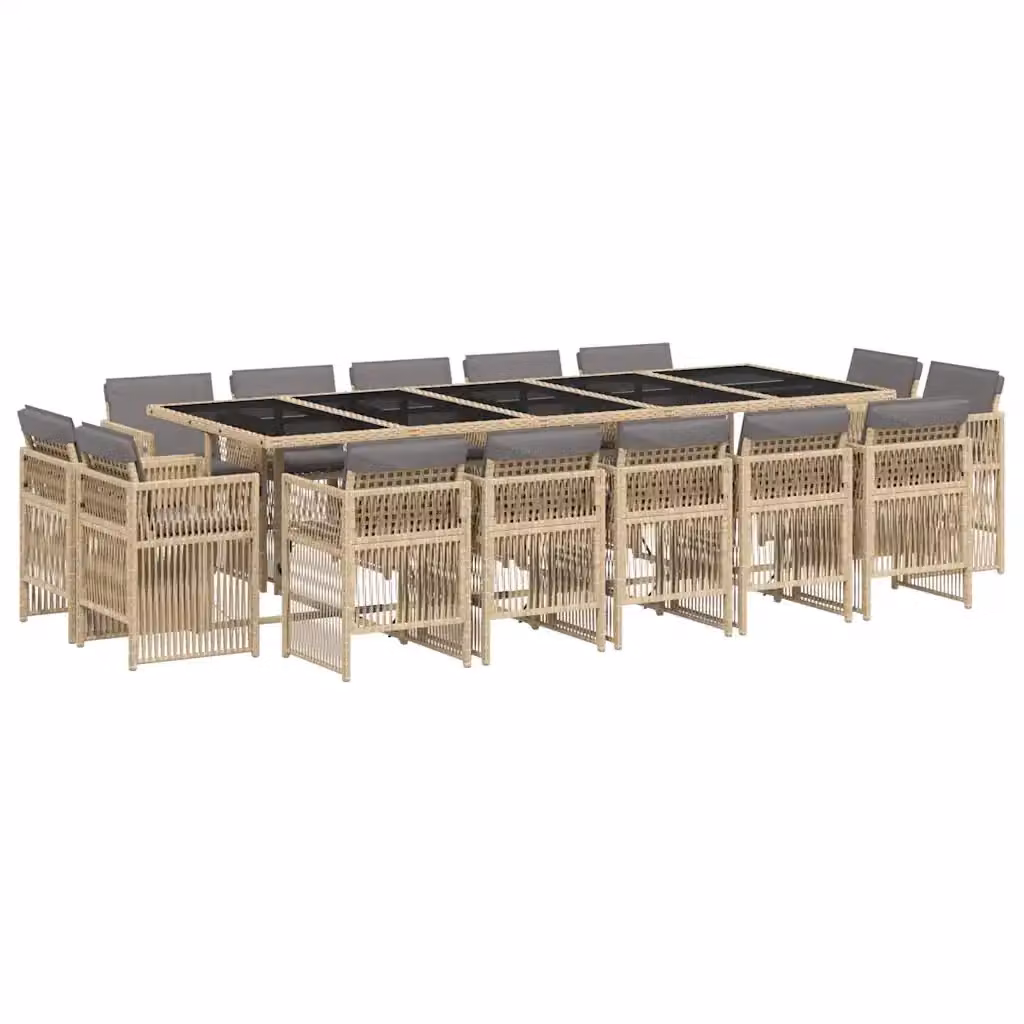 vidaXL Set Pranzo da Giardino 15 pz in Polyrattan con Cuscini Beige e Piano in Vetro – 2