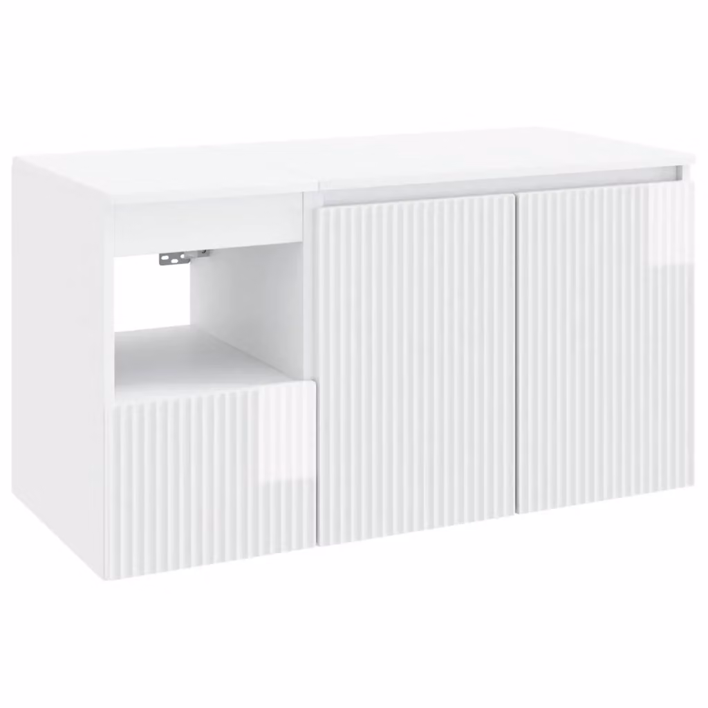 Set di mobili per bagno moderno vidaXL in bianco lucido composto da mobile lavabo, pensile e mobile laterale – 2