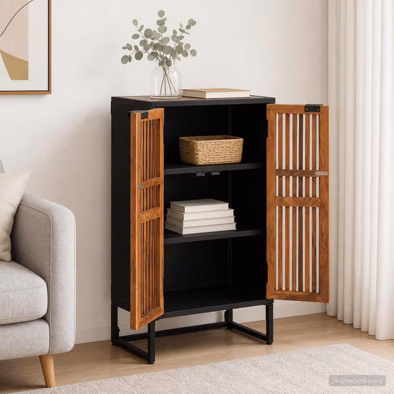 Credenza minimalista vidaXL in legno di mango marrone e nero L/P/H: 53 x 30 x 95 cm