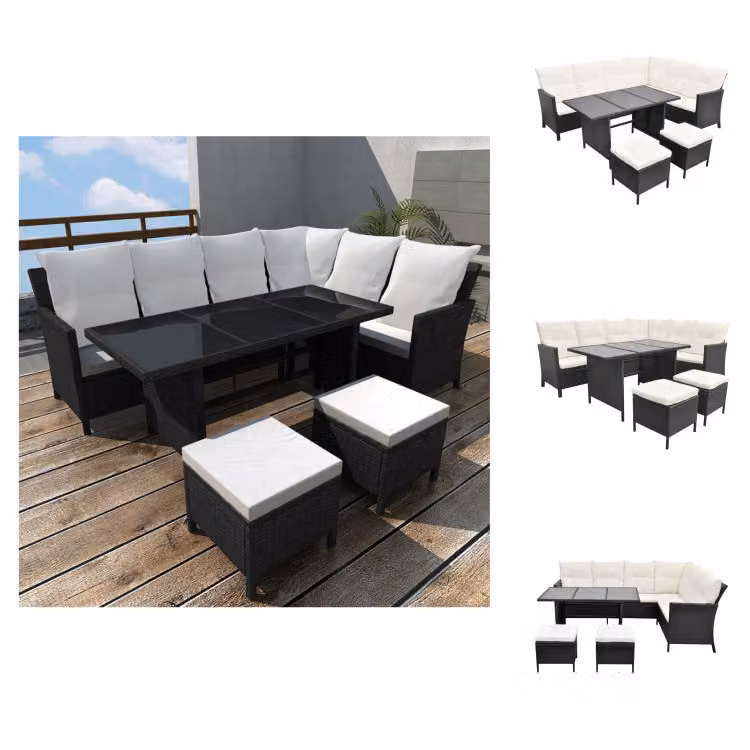 vidaXL Set da salotto da giardino 4 pezzi con cuscini in poly rattan nero - Set di mobili da giardino