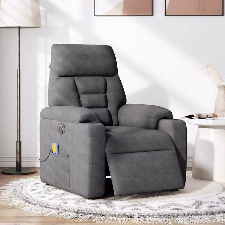 Poltrona Reclinante Massaggi Elettrica Grigio Scuro Microfibra