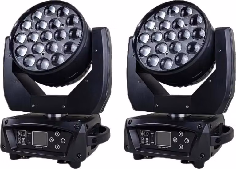 Lampada a testa mobile a LED, 19x15W RGBW, autonoma, modello chiave, 2 luci, spina UE