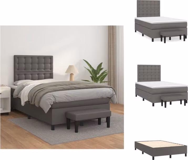 vidaXL Letto a molle con materasso grigio 120x200 cm in Pelle finta - Letti & strutture letto