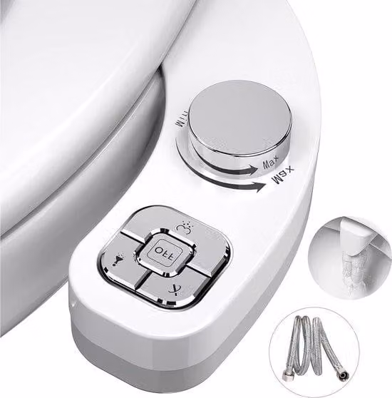 Supporto per bidet non elettrico - Doppia testina di getto autopulente - Regolazione della pressione dell'acqua - Argento