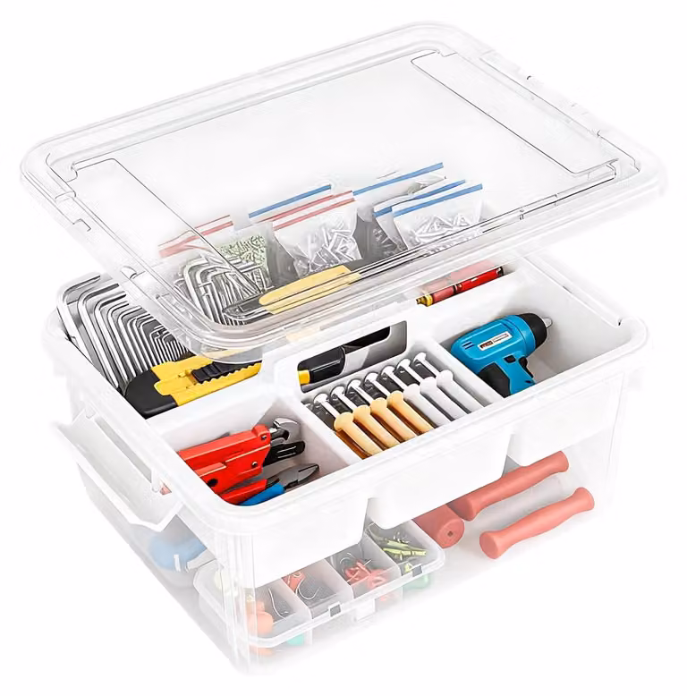 Contenitore di stoccaggio con coperchio da 16 litri - Contenitore in plastica per hobby con vassoio removibile