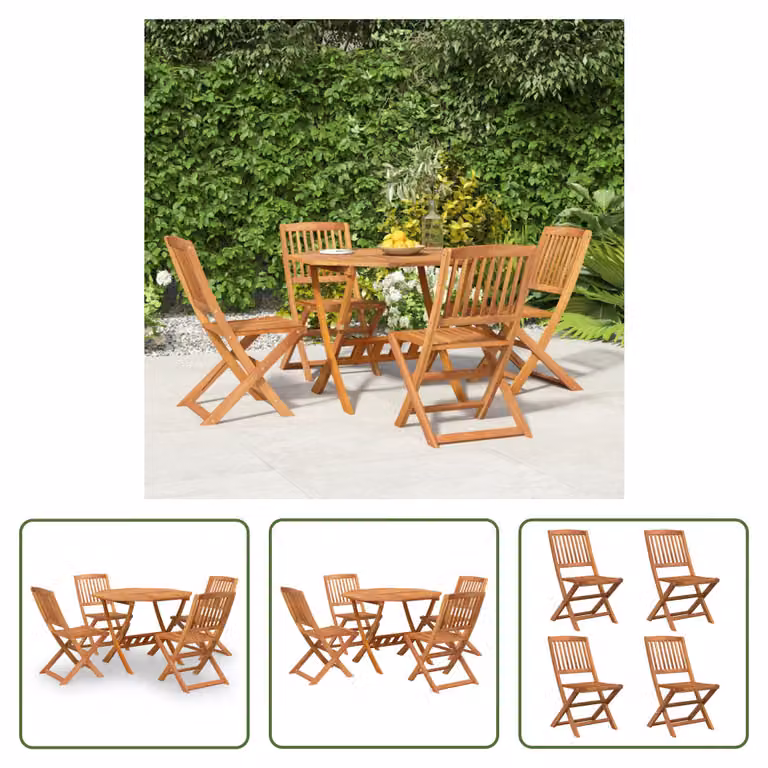 The Living Store Set da pranzo da giardino 5 pz. Set da pranzo da giardino in legno massiccio di acacia