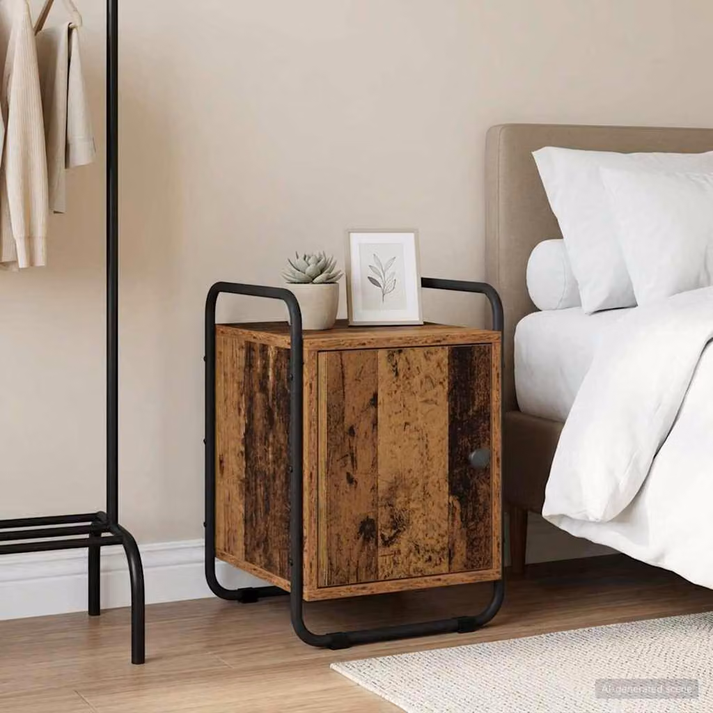Armadio da Notte vidaXL in Legno e Metallo, Colore Marrone e Nero, Stile Moderno