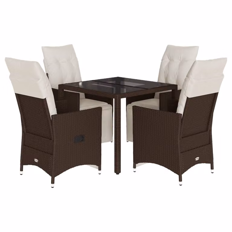 Set Bistrò da Giardino 5 pz con Cuscini in Polyrattan Marrone