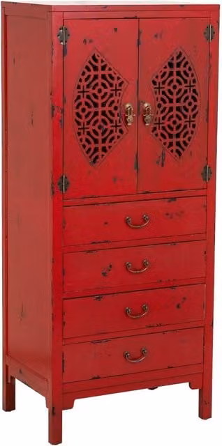 Mobiletto in legno con 4 cassetti e 2 ante rosso 60x40x140h cm