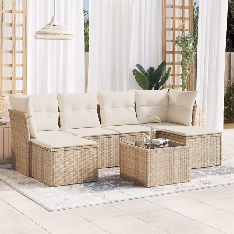 Maison Exclusive - Set da giardino 7 pezzi con cuscini Beige Poly Rattan