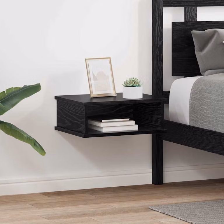 Set di 2 comodini sospesi vidaXL in legno ingegnerizzato Rovere Nero, L 40 cm x P 31 cm x H 15 cm