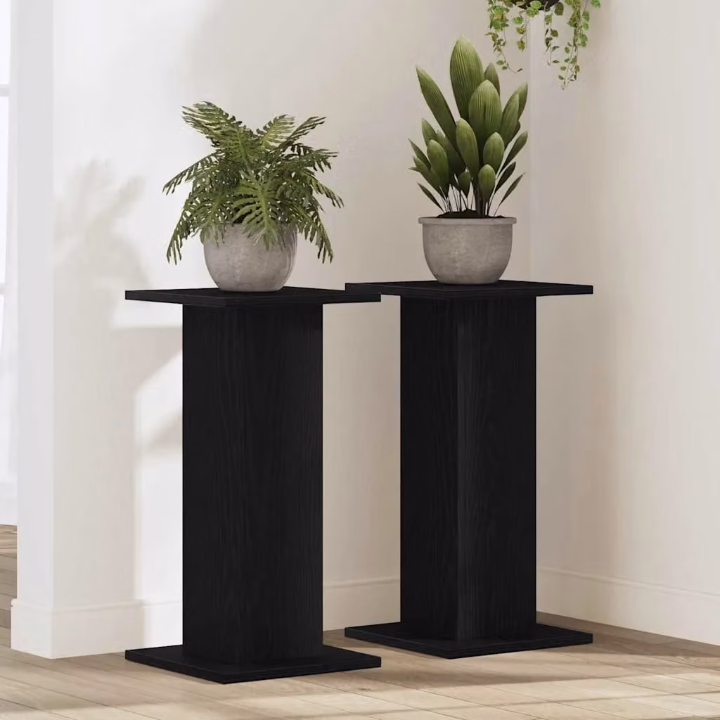 Set di 2 supporti per piante vidaXL in legno MDF, colore nero opaco, L/P/H: 30 x 30 x 60 cm