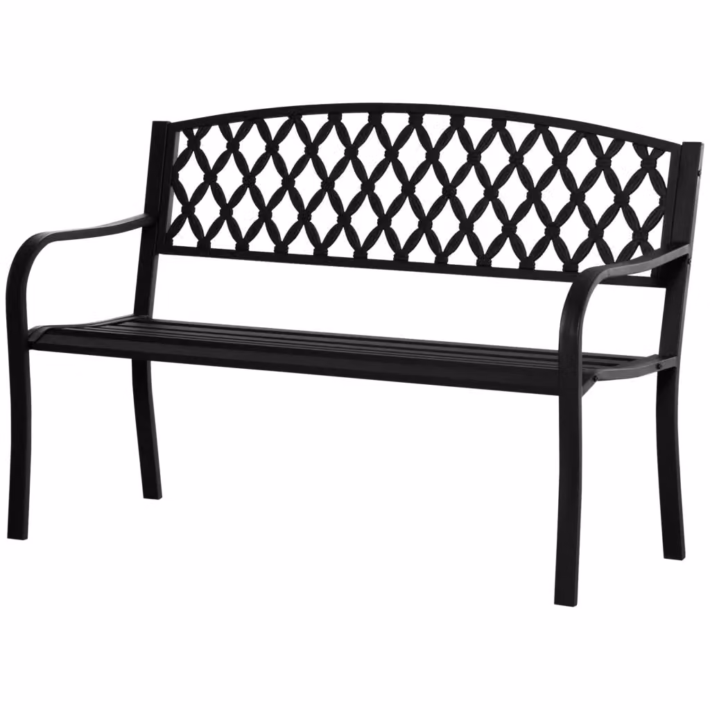 Panchina da esterno Minimal a 2 posti con braccioli in acciaio e ghisa, Nero, L: 128 cm, P: 58.5 cm, H: 89 cm – 2