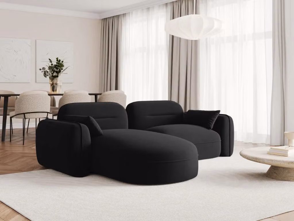 Divano angolare modulare sinistro Sydney Cosmopolitan Design a 3 posti in velluto nero L 230 x P 70 x H 86 cm – 2