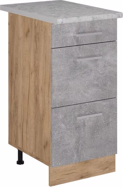 Mobiletto base per cucina Vicco R-Line in Calcestruzzo e Rovere dorato con cassetti e top in marmo, L: 40 cm