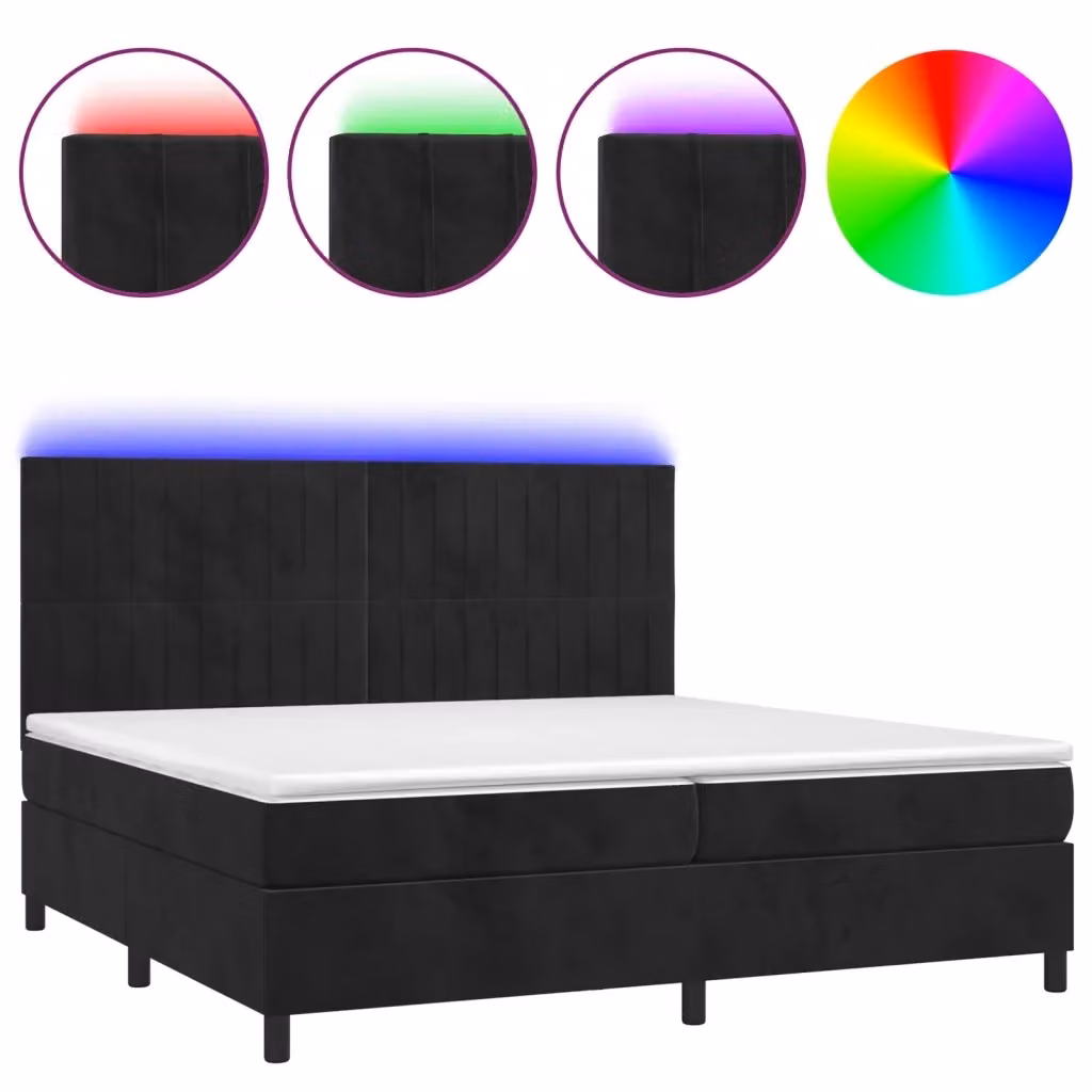 Letto a molle con materasso vidaXL in velluto nero con illuminazione LED e porta USB L/P: 200 x 200 cm, H: 203 cm – 2