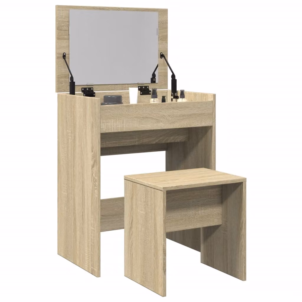 vidaXL Toeletta con Sgabello in Rovere Sonoma, L/P/H: 60 x 40 x 113,5 cm