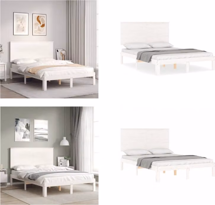 vidaXL Letto in legno massiccio con testiera bianca - Struttura letto - Cornici letto - Struttura letto - Letto
