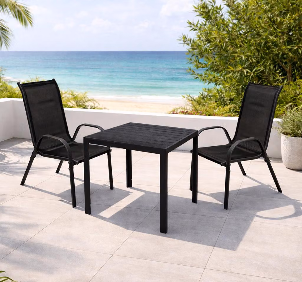 Set da giardino 3 pezzi L90xL90xH74cm antracite/nero