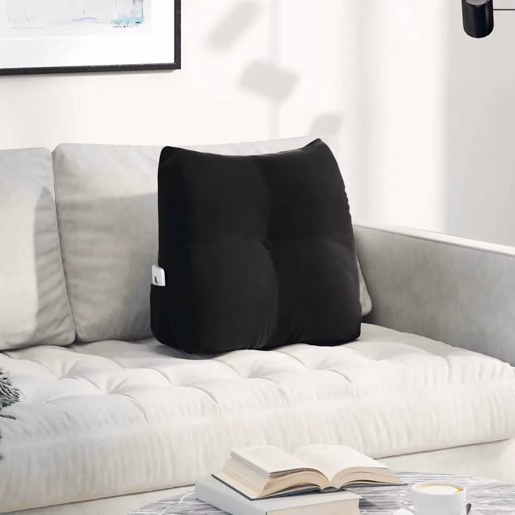 Cuscino per schiena ergonomico a cuneo vidaXL in velluto nero con rivestimento rimovibile L 45 cm x P 24 cm x H 50 cm