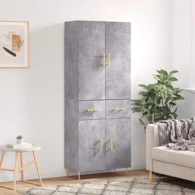 Credenza-Buffet-Armadio da cucina Grigio Cemento 69,5x34x180 cm in Legno Multistrato 444867