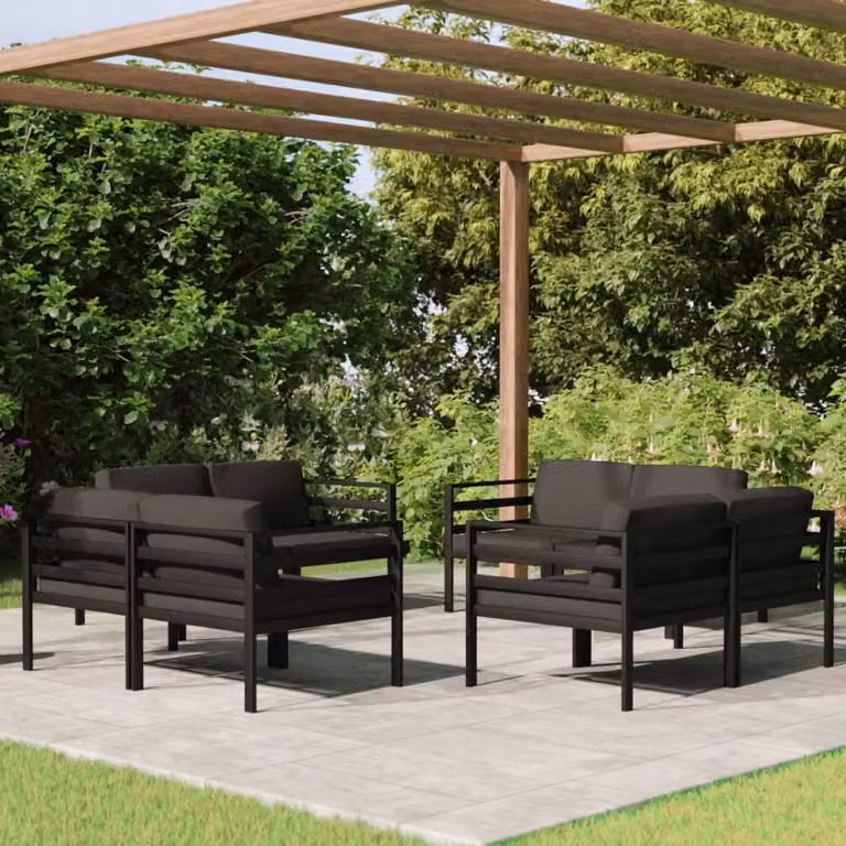 The Living Store Set salotto da giardino 8 pezzi con cuscini alluminio antracite