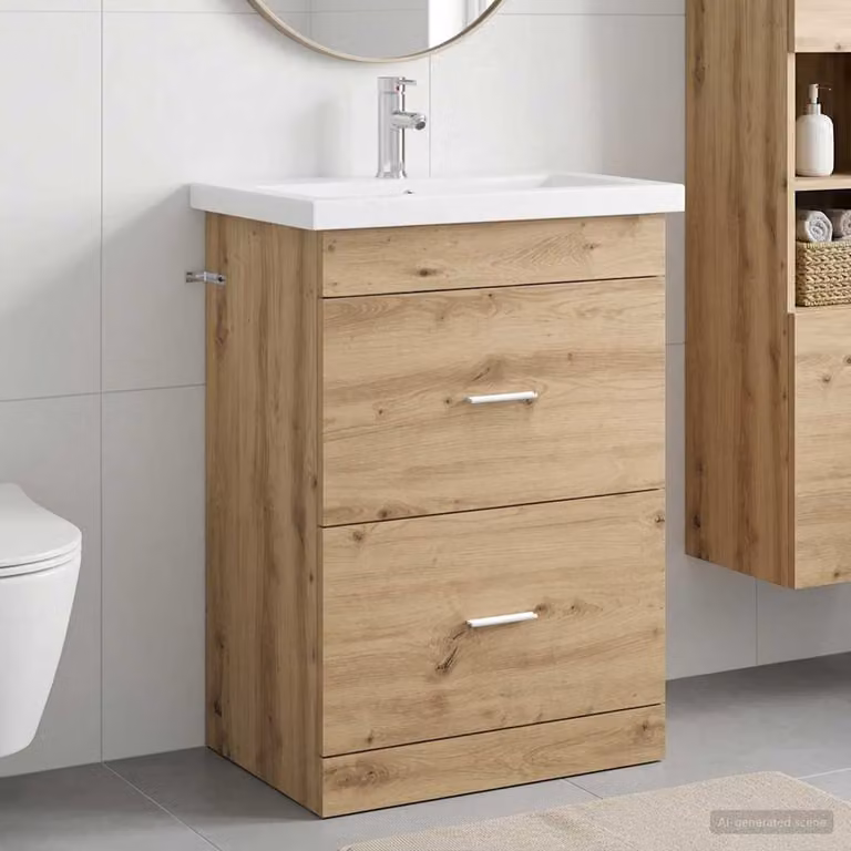 Set di mobili per il bagno moderno vidaXL in legno color marrone, L 61 cm x P 40 cm x H 84,5 cm