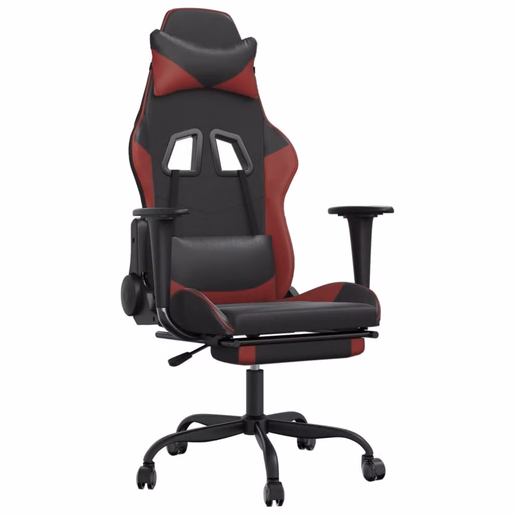 Sedia da Gaming con Poggiapiedi Nero e Rosso Vino in Pelle finta