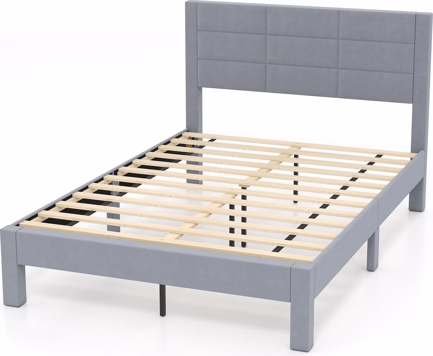 Struttura letto COSTWAY per materasso 200x140cm, struttura letto matrimoniale imbottita, letto a piattaforma con testiera, rete a doghe e cuscino per i piedi, grigio, a croce, M