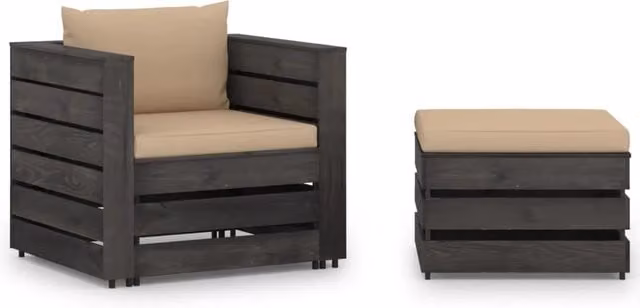 Set mobili da giardino per esterni set di 2 pezzi con cuscini legno impregnato di grigio 02_0015884
