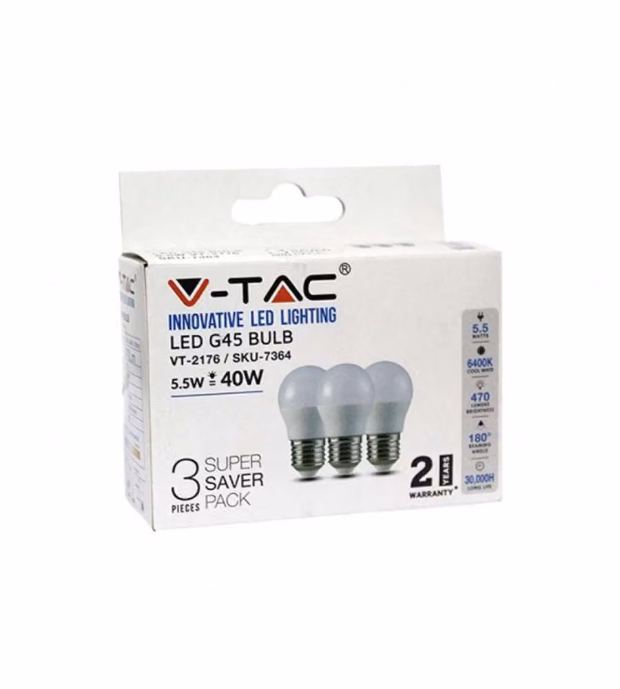 Lampadina LED E27 5,5W G45 6400K (Box 3 pezzi)