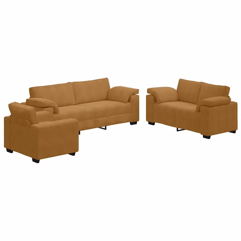 Set di divani vidaXL in velluto marrone con cuscini, composto da un divano a 3 posti e un divano a 2 posti con design moderno e braccioli