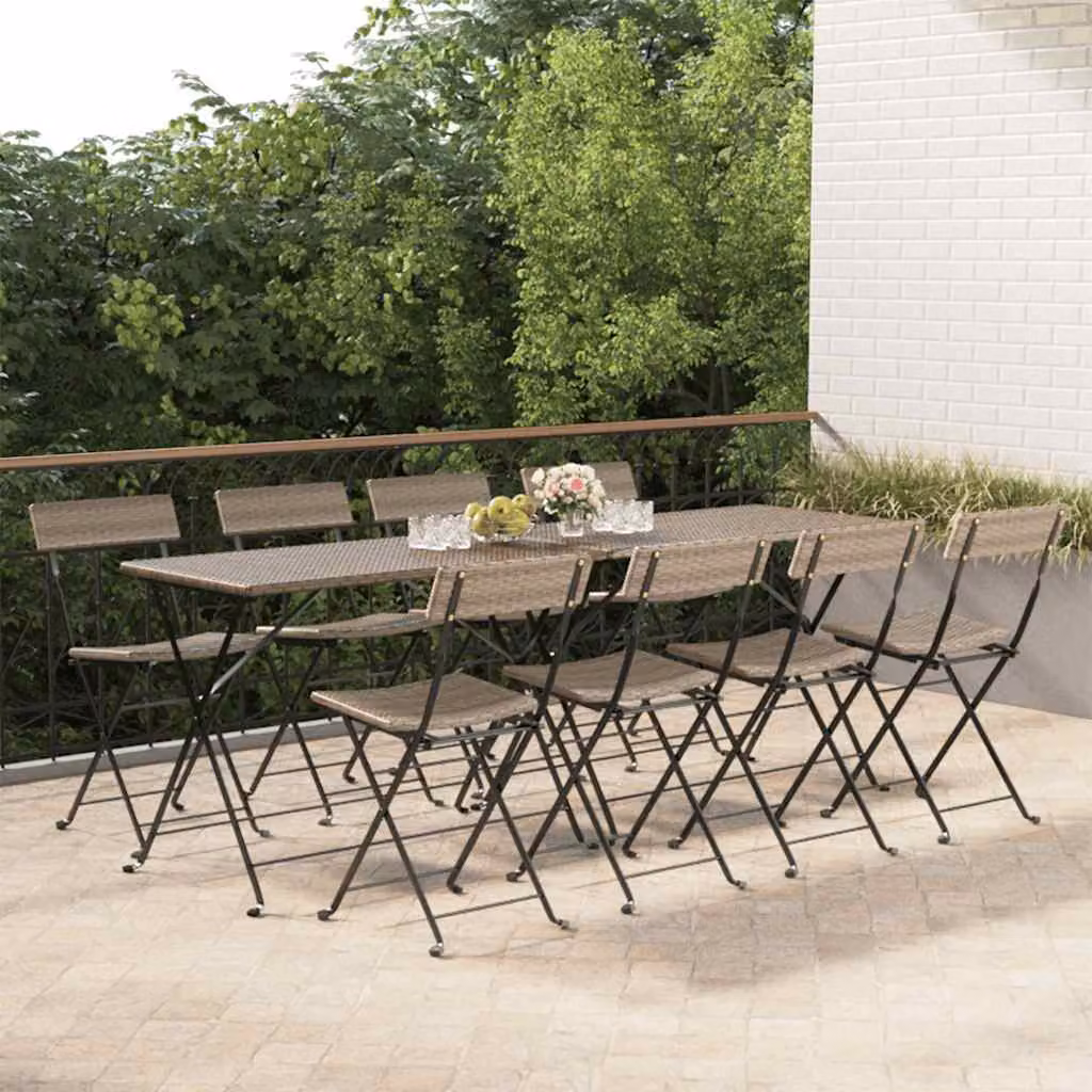 Set di 8 sedie pieghevoli impilabili vidaXL in polyrattan e acciaio, colore grigio e marrone