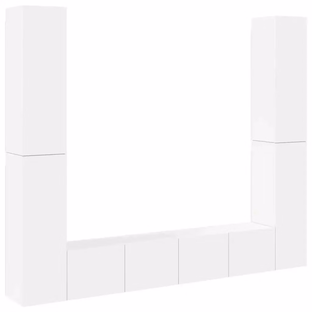 Set di mobili porta TV da 6 pezzi vidaXL in legno multistrato bianco per soggiorno moderno con montaggio a parete – 2