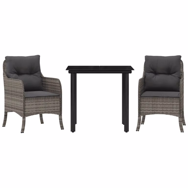 Set da Pranzo da Giardino 3 pz con Cuscini in Polyrattan Grigio