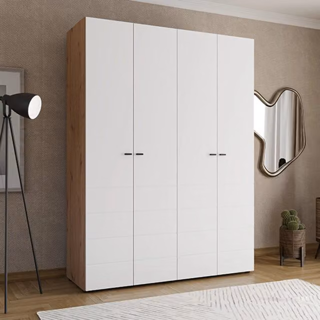 Armadio da camera da letto moderno DMORA con ante a battente e ripiani interni, finitura opaca, L: 155 cm, H: 208 cm – 1