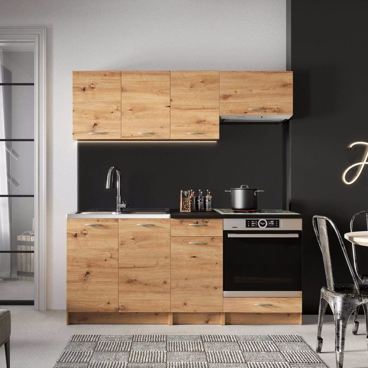 Teano - Cucina, Marrone Rovere Nodi, Modulabile, Elettrodomestici non inclusi