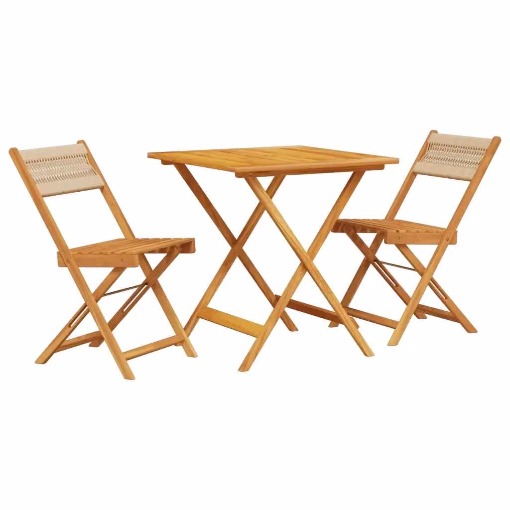 Set da Bistrot 3pz vidaXL Beige in Polipropilene e Legno di Acacia Oliato – 2
