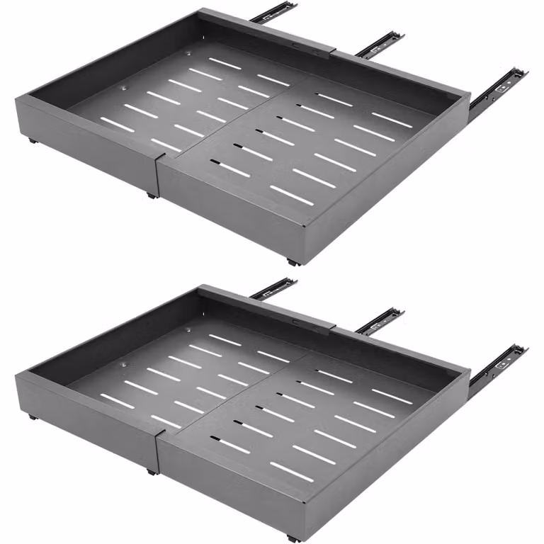 Set di 2 organizer estraibili per armadietti da cucina - Cestelli con sistema a binari - Larghezza regolabile 32–52 cm - Acciaio al carbonio - Per cucina e dispensa - Grigio