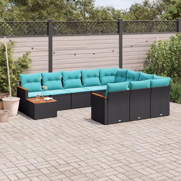 Maison Exclusive - Set divano da giardino 11 pezzi con cuscini, polyrattan nero