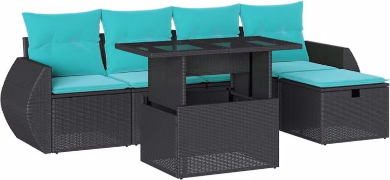 vidaXL Set di divani da giardino a 6 pezzi con cuscini, in polyrattan nero