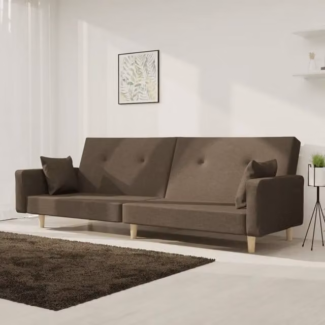 Divano Letto a 2 Posti con 2 Cuscini Tortora in Tessuto 375747