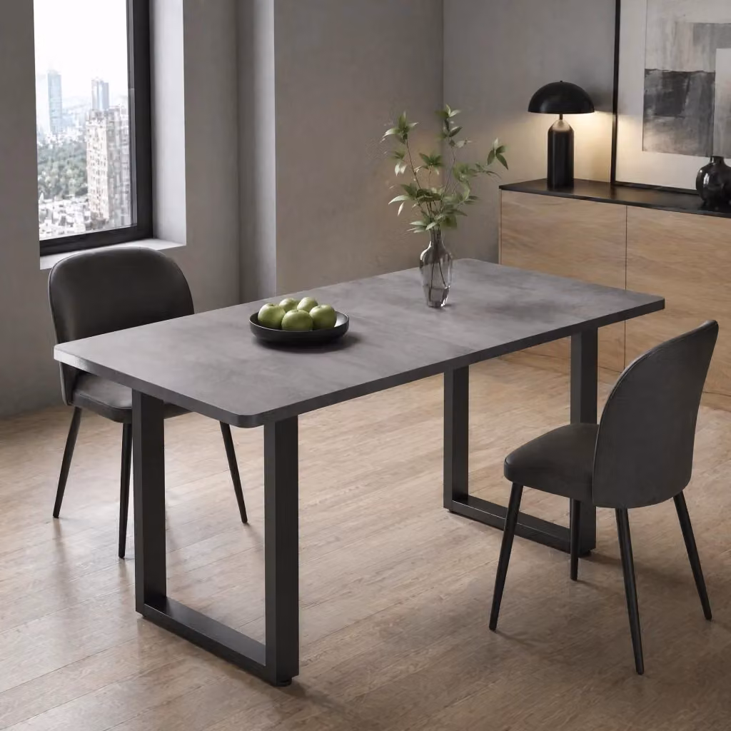 Tavolo da pranzo rettangolare REDOM in stile industriale nero e grigio con piano in materiale composito e struttura in metallo – 2