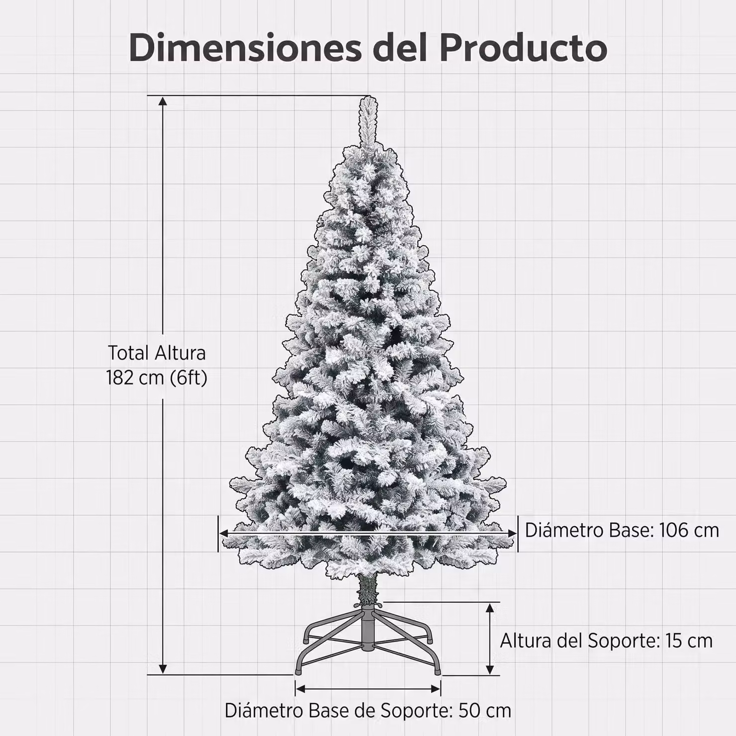 Albero di Natale artificiale - 182,88 cm - Non illuminato - Con effetto neve - Rami in PVC - Struttura in tubi di ferro - 880 punte per rami - Per uso interno